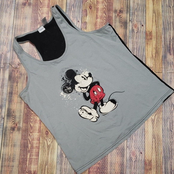 *WOMEN JUNIORS SLEEVELESS RACER BACK POLY BLEND BLUE DISNEY MICKEY TANK TOP